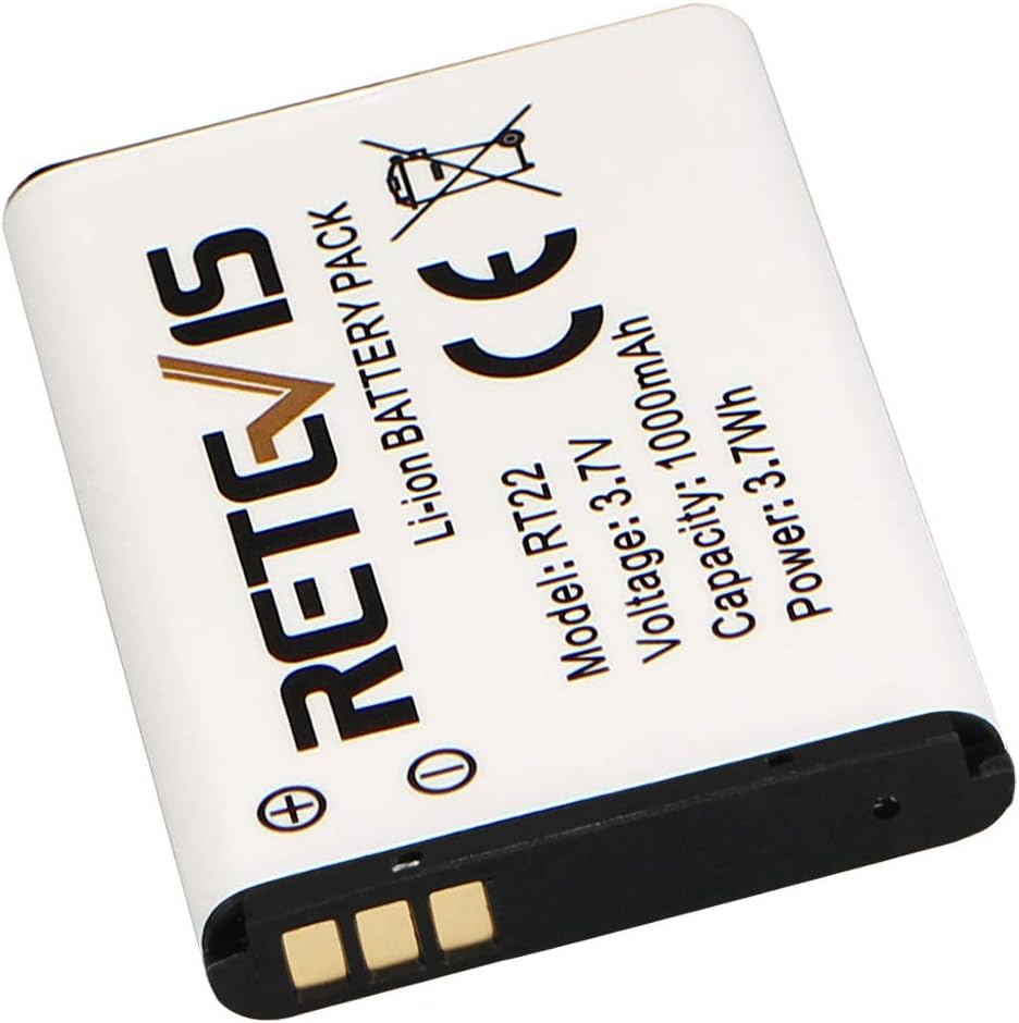 Retevis Original Li-ion Battery for RT22/RT22S/RT15/RT19 Walkie Talkies - 3.7V 1000mAh (2 Pack)