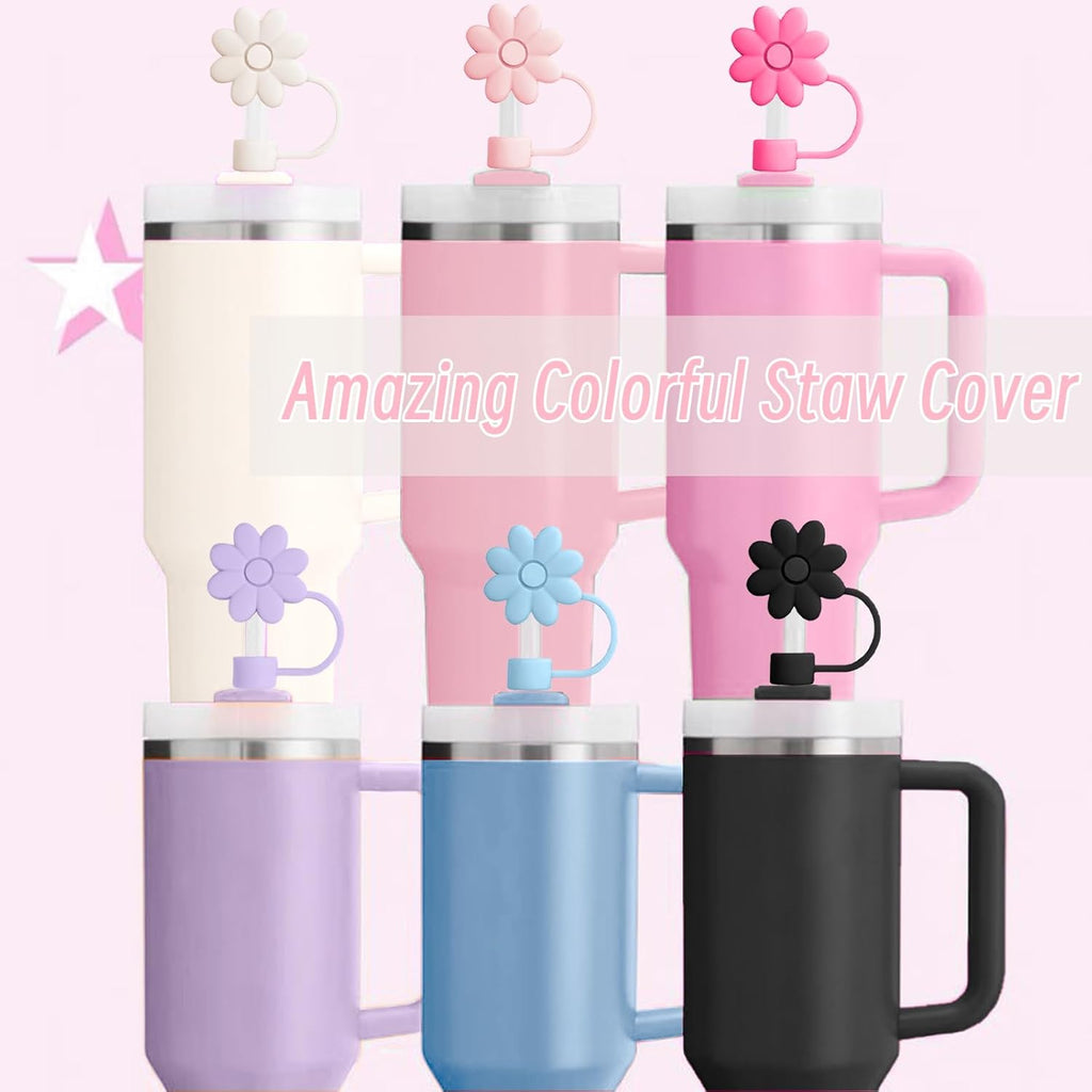 Skiennix Silicone Straw Covers - 6PCS Flower Toppers for Stanley Cups | Dust-Proof & Reusable, Fits 10mm Straws
