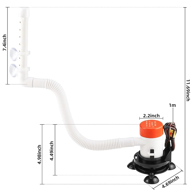 12V 350GPH Livewell Aerator Pump for Boats – Portable Aquarium/Bait Well