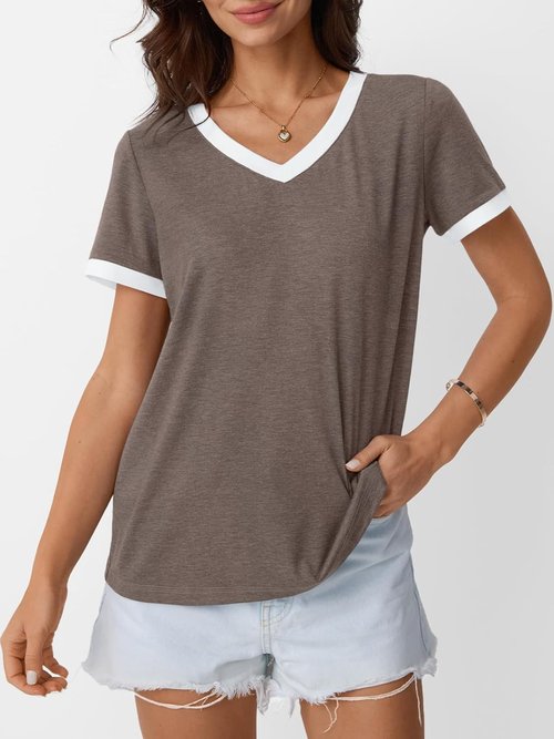 AUTOMET Women's V-Neck Short Sleeve T-Shirt - Soft Casual Tunic for Summer Fashion | Comfortable Workout Top