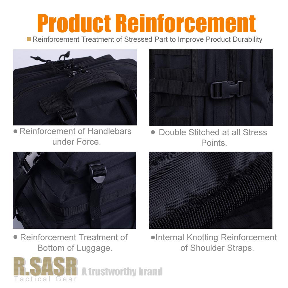 R.SASR Black Tactical Backpack, Military Backpack, Molle Backpack.(Black-02)