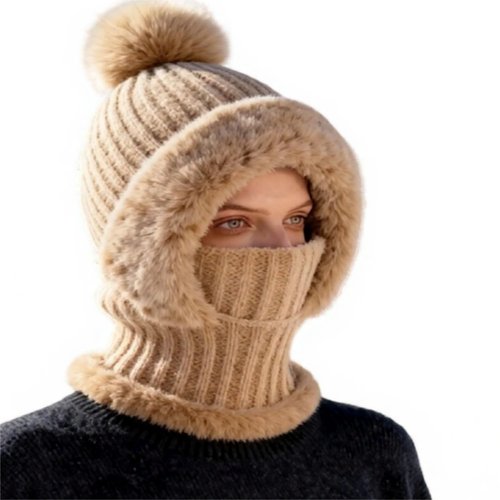 3-in-1 Beanie Hat with Scarf and Mask for Women, Upgraded Winter Warm Knitted Ski Set for Cold Weather Protection Khaki