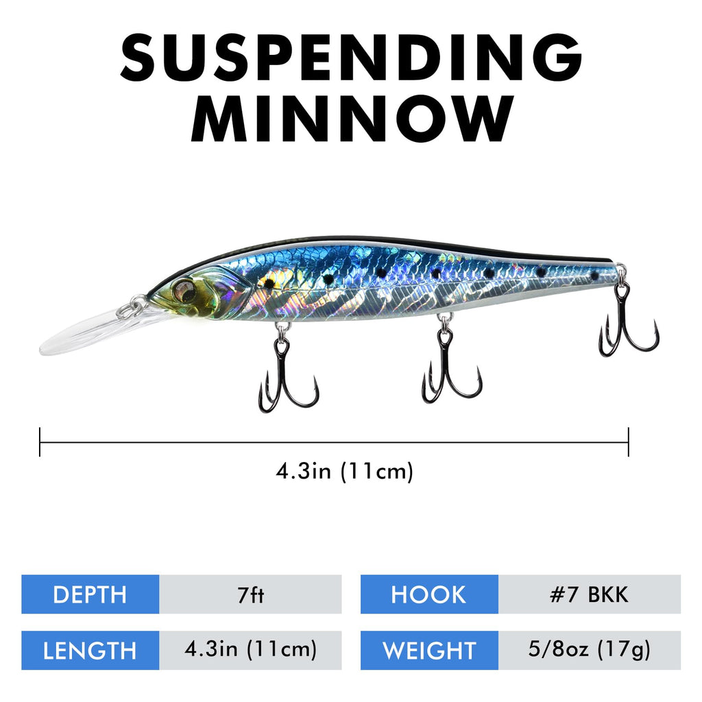 TRUSCEND Suspending Jerkbait Fishing Lures, Precision-Engineered Minnow with Sound, Flash & Irresistible Action, Cast Farther, Glow Brighter and Rattle Louder Jerkbaits for Bass Walleye Pike Catfish