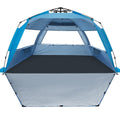 WhiteFang Deluxe XL Pop Up Beach Tent Sun Shade Shelter for 3-4 Person, UV Protection, Extendable Floor with 3 Ventilating Windows Plus Carrying Bag, Stakes, and Guy Lines (Solid Blue)