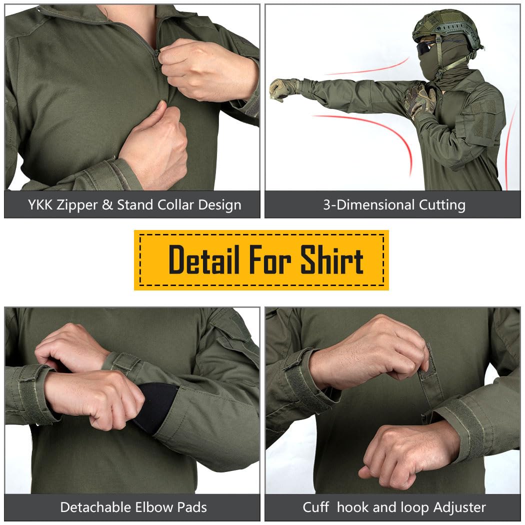 IDOGEAR Men G3 Assault Combat Uniform Set with Knee Pads Camo Camouflage Tactical Airsoft Hunting Paintball Gear (Ranger Green, X-Large)