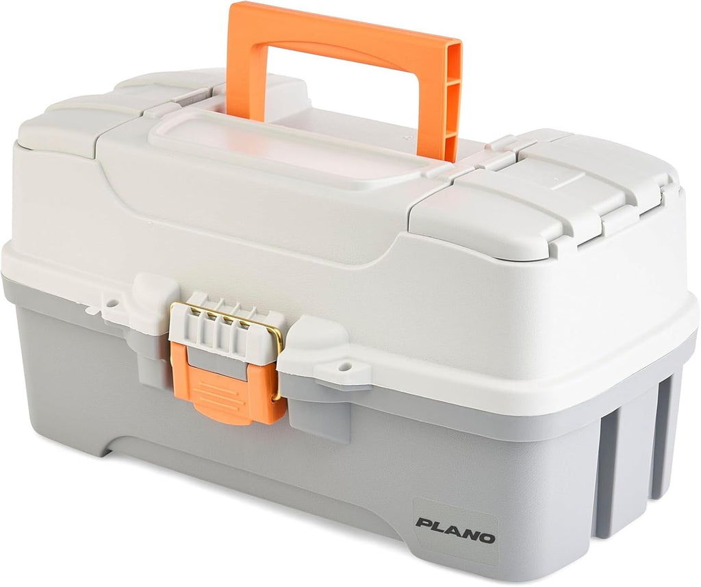 Plano Tackle Box - Three-Tray Design with Rust-Proof Brass Latch | Light Grey/Dark Grey, Portable Fishing Organizer