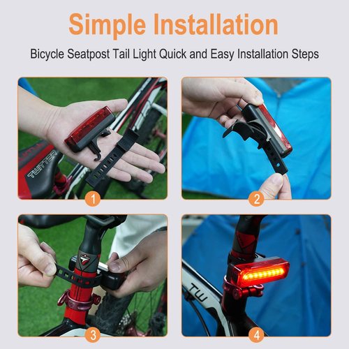 BORUIT Bike Tail Light, Bright 5 Modes Rear Bike Lights, USB C Rechargeable, IP65 Waterproof, Safety Bicycle Lights for Night Riding, Road Mountain