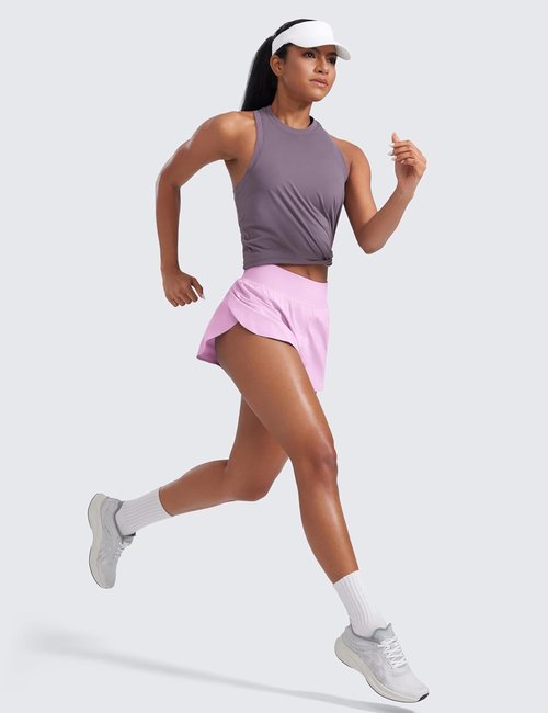 CRZ YOGA High Waisted Running Shorts - Comfy Mesh Liner for Women | Quick Dry, 3" Length