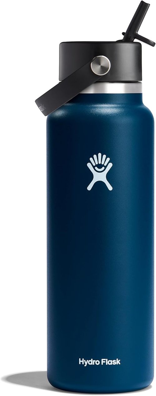 Hydro Flask Water Bottle - Insulated Stainless Steel with Wide Straw Lid | 40 Oz Indigo Blue, Leakproof