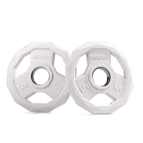 Mikolo Olympic Weights Set 2-Inch Rubber Plates, 12-Sided Non-Roll Rubber Grip with 3 Handles for Home Gym, Strength Training 5LB Pair