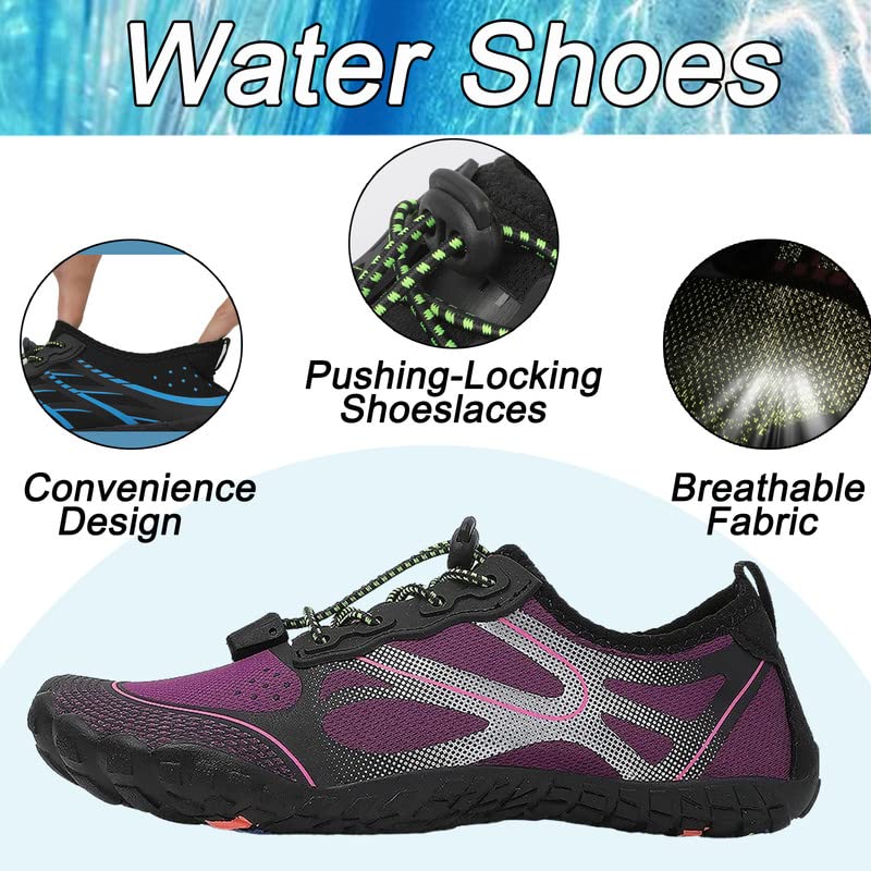 Water Shoes for Men and Women Quick Dry Aqua Barefoot Shoes - 7.5 Women / 6.5 Men, Purple