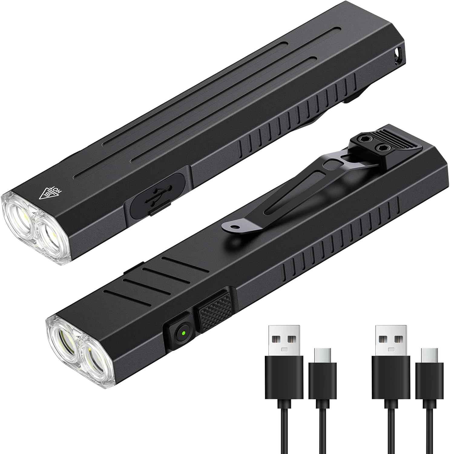Skiennix 2-Pack Rechargeable EDC Flashlight - 1600 Lumens with Emergency Strobe Mode | Compact & Magnetic Design