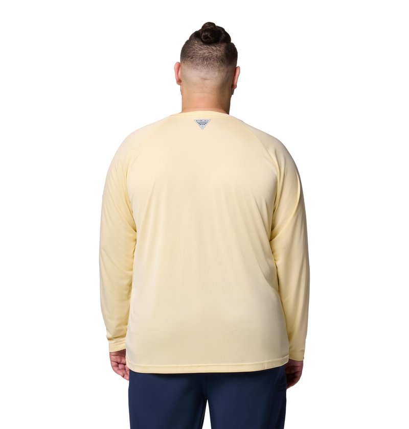 Columbia Men's PFG Terminal Tackle Long Sleeve Fishing Shirt, Lemon Wash/Blue Echo Logo, 3X Tall