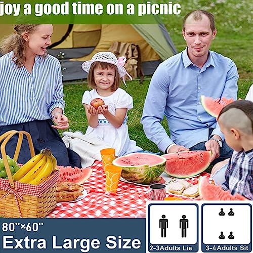 Large Waterproof Sand-Free Beach Blanket - Foldable Picnic Mat for 2-4 People, Classic Red Check 80x60in