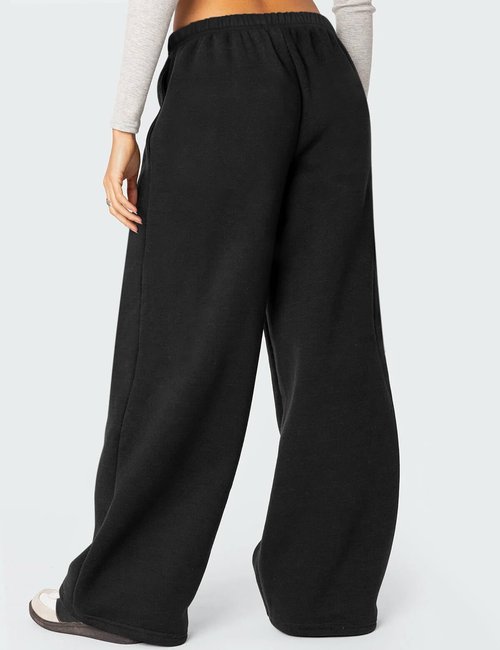 HeSaYep Women's Wide Leg Sweatpants Baggy Fleece Lined High Waisted Sweat Pants Straight Leg Casual Drawstring Pants with Pockets Black M