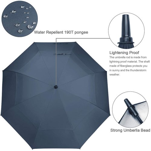G4Free 68inch UV Protection Oversize Windproof Automatic Open Golf umbrella Double Canopy Vented Waterproof Large Sun Stick Umbrellas(Blue)