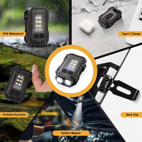 stvono Mini EDC Flashlight, Small Powerful Keychain Flashlight with Sidelight, High Lumens 800lm, USB-C Rechargeable, Keychain Light with Clip - 8 Mode, IPX4 Waterproof, for Hiking, Running, Black