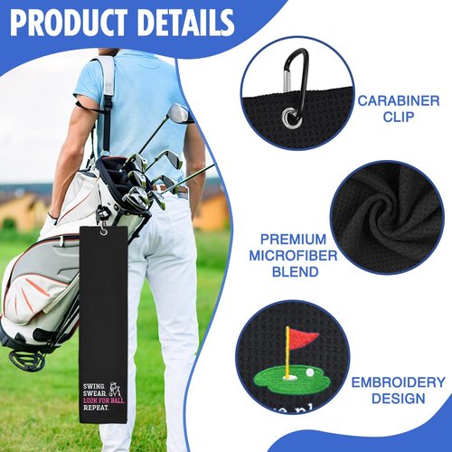 Hafhue Swing Swear Look Ball Repeat Funny Golf Towel - Accessory for Men & Women, Birthday or Retirement Gift (GRM015)