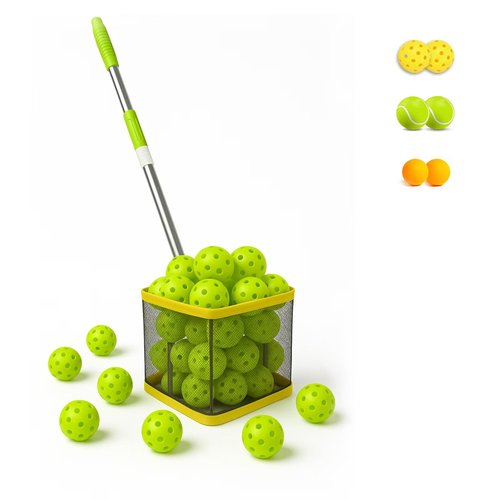 Pickleball Collector,Retriever with Handle for Easy Pickup & Carrying,Lightweight Press-to-Collect Ball Collector Basket,Ultra-Smooth Pickup, Easy to Use & Disassemble,Training & Court Storage Tool