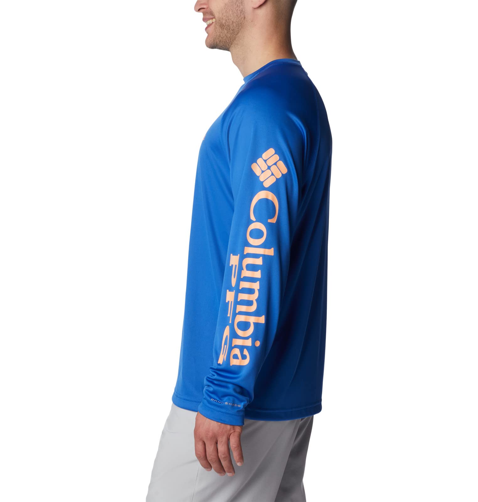 Columbia Men's Terminal Tackle Long Sleeve Fishing Shirt, Vivid Blue/Bright Nectar Logo, 1X