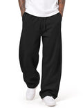 Baggy Sweatpants for Men – Cotton Fleece Wide-Leg Open Bottom, Elastic Drawstring, Deep Pockets (1-Black Large) - COOFANDY