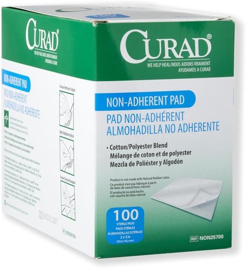 Curad Sterile Nonadherent Pads - Soft, Absorbent Cotton/Polyester | 2" x 3", 100 Count