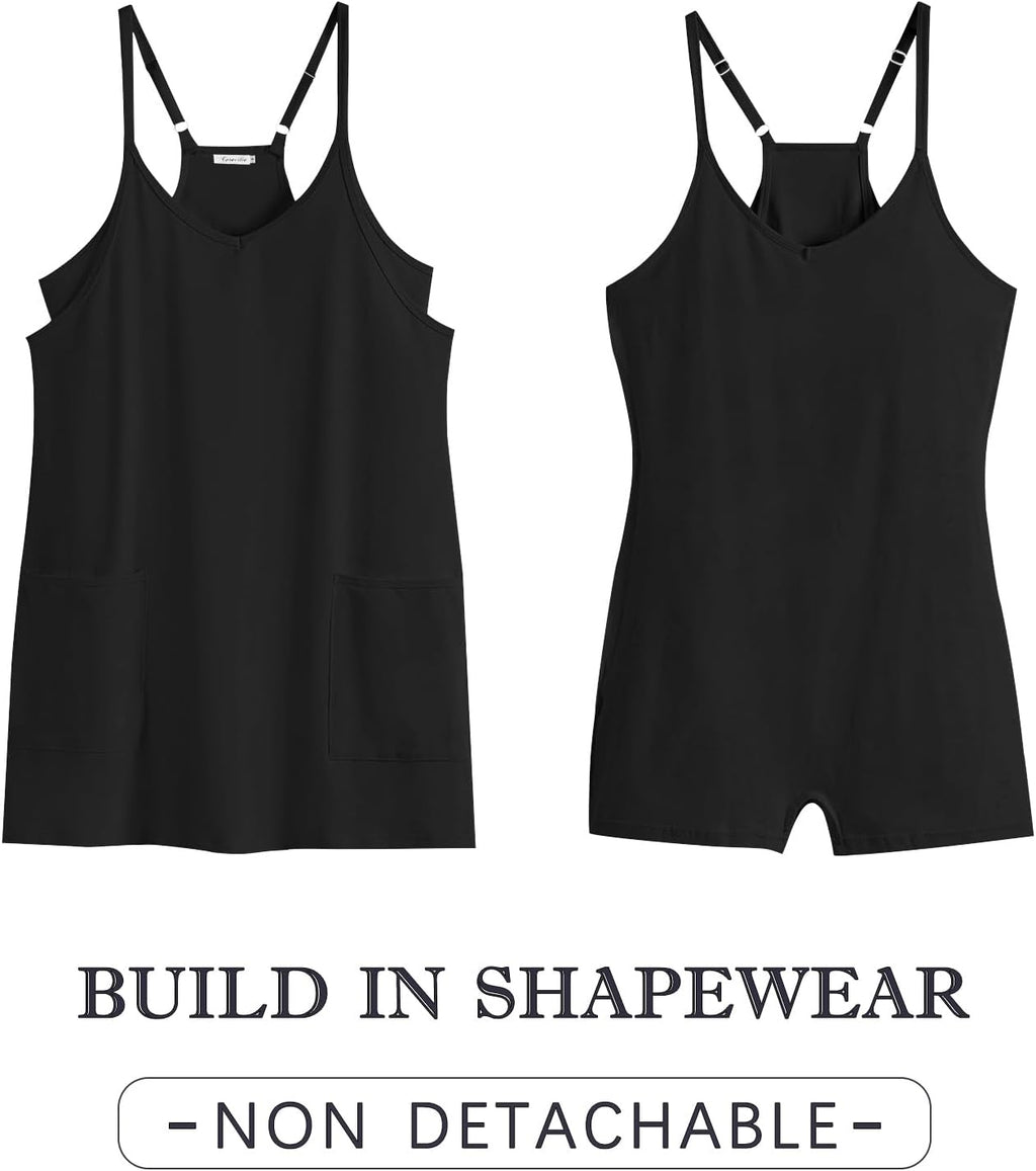 Caracilia Women's Athletic Mini Dress - Casual Sleeveless Romper with Built-In Shapewear | Perfect for Summer Workouts
