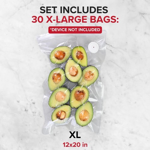 Chef Preserve Reusable Vacuum Sealer Bags - 30 XL Large BPA-Free Food Storage Bags (12 x 20 in) | Odor-Resistant & Leak-Proof