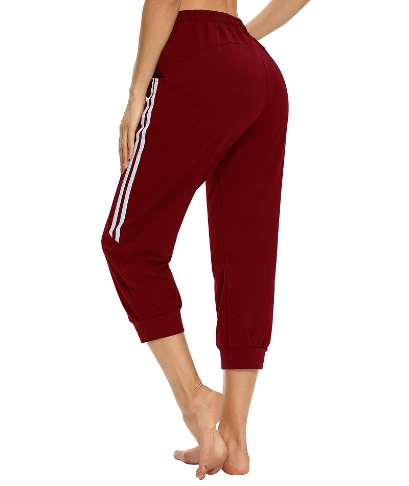 KaiDi Women’s Capri Joggers with Pockets - Wine Red Large
