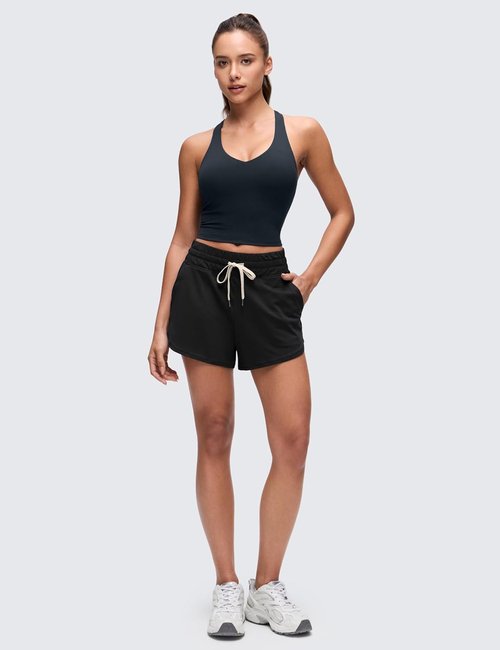 CRZ YOGA Butterluxe V Neck Crop Tank Top - Wireless Padded Longline Sports Bra for Women