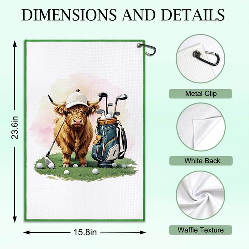 DYJYBMY Highland Cow Funny Printed Golf Towel with Clip, Cute Cow Golf Accessories for Men Women, Golfing Gifts for Family Dad Friend Mom, Christmas Birthday Thanksgiving Retirement Gifts for Golfer