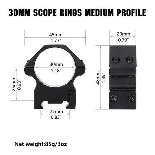 ohhunt 7075 Aluminum Scope Rings Mount 30mm Scope Rings Picatinny Low | Medium | High Profile (30mm | Medium Profile)