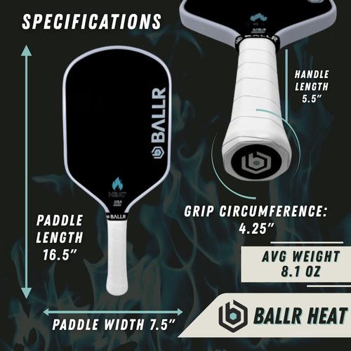 BALLR Heat Pickleball Paddle with T700 Carbon Fiber Surface for Increased Spin and Control - Thermoformed for a Larger Sweet Spot - USAPA Approved