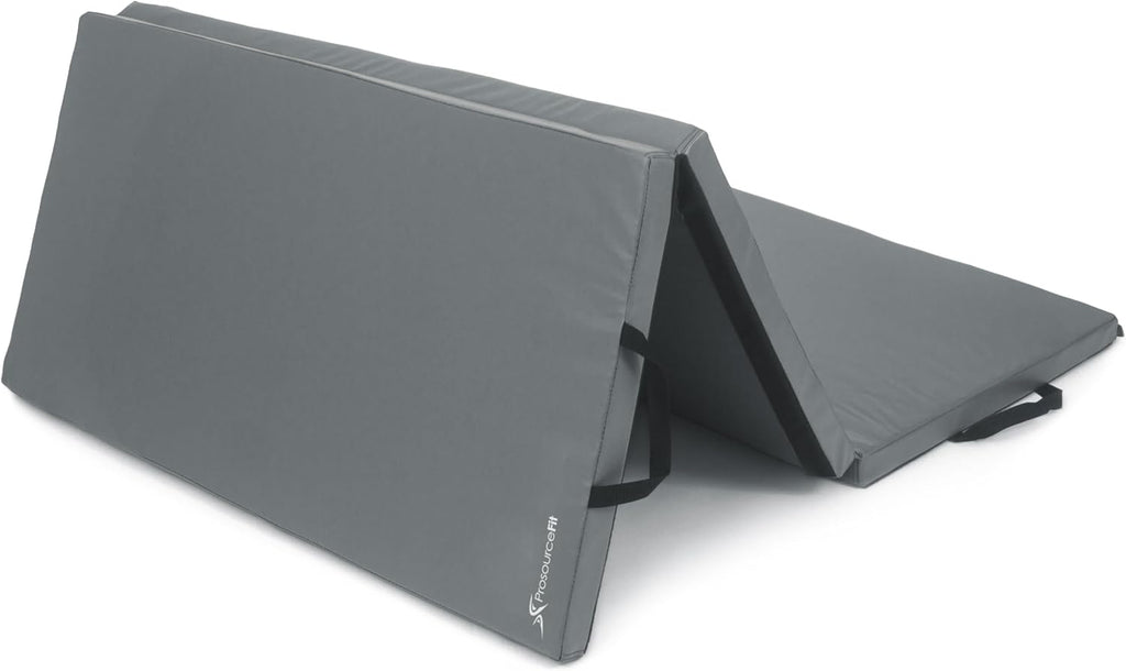 ProsourceFit Tri-Fold Exercise Mat - Thick 6’x4’ with Carrying Handles for Tumbling & Gymnastics