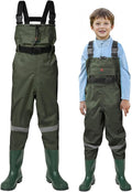 HISEA Kids Chest Waders - Youth Waterproof Fishing Waders with Boots | PVC Design & Reflective Safety Band
