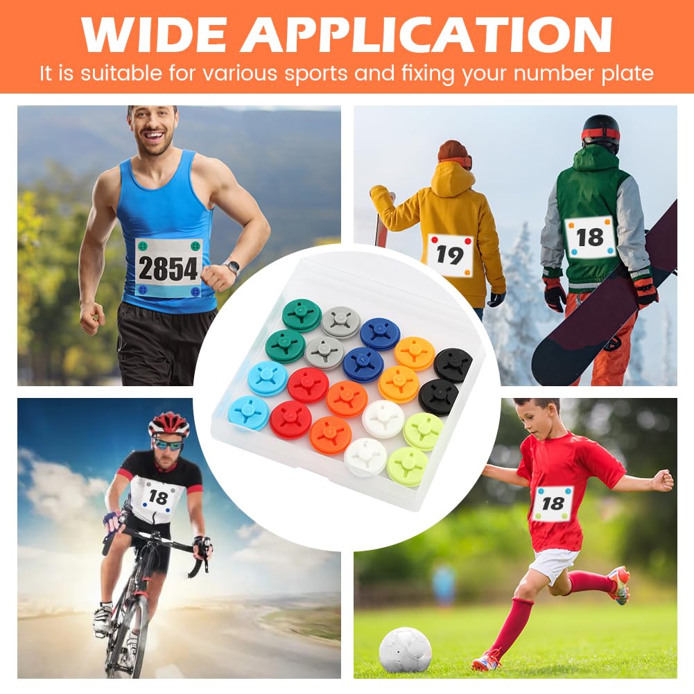 Skiennix Running Bib Clips - 20 Pairs Number Buckle Fixing System for Triathlons & Races | Includes Storage Box
