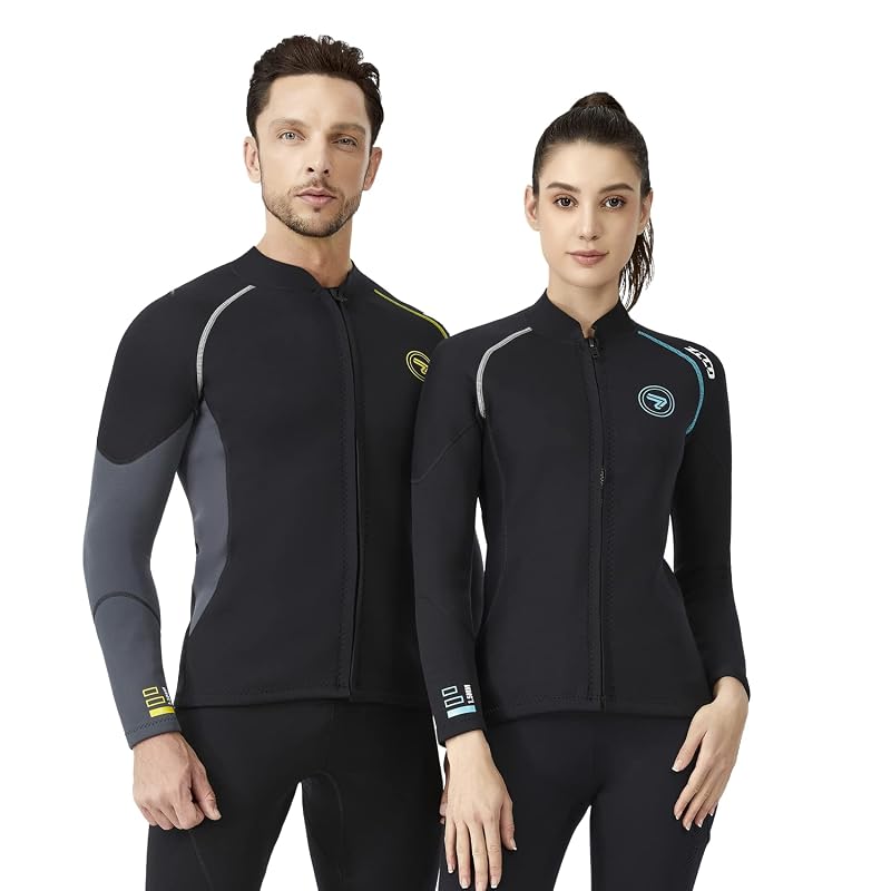 1.5mm Neoprene Wetsuit Top for Men & Women - Front Zip Long Sleeve Jacket (1.5MM-Black+X-Large)