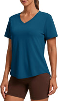 PINSPARK Soft Workout Tops for Women - Short Sleeve V-Neck with Moisture Wicking & UPF 50+ Sun Protection | Quick Dry Gym Shirts