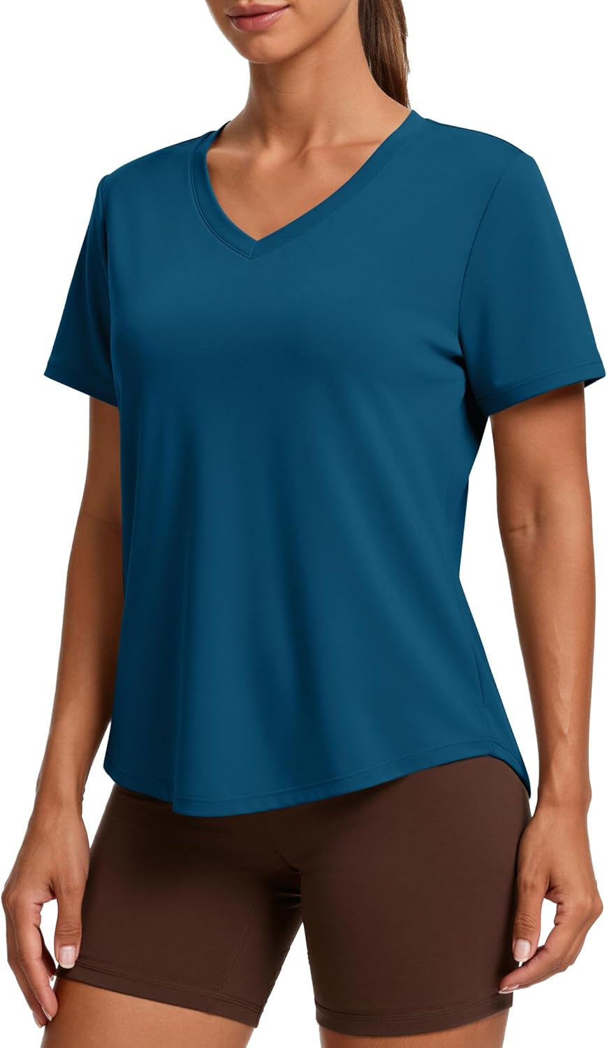 PINSPARK Soft Workout Tops for Women - Short Sleeve V-Neck with Moisture Wicking & UPF 50+ Sun Protection | Quick Dry Gym Shirts