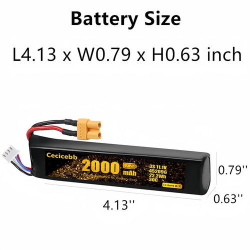 Cecicebb Airsoft Battery 11.1V 2000mAh 30C Rechargeable LiPo Battery with XT30 Connector for Airsoft Rifle
