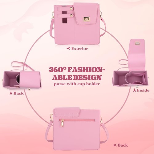 Gugxiom Outdoor Portable Crossbody Water Cup Storage Bag,Crossbody Cup Holder Bag with Cup, Cup Accessories, Crossbody Cup Storage Bag for Women (Pink)
