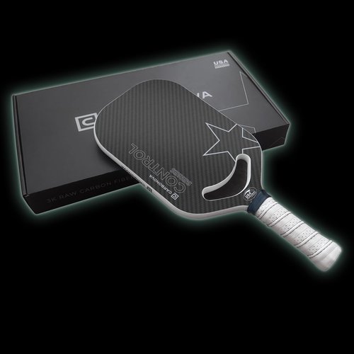Carbonova Control Series Pickleball Paddle, Black Raw Carbon Fiber with White Grip, Designed in The USA, Professional Grade, 16mm