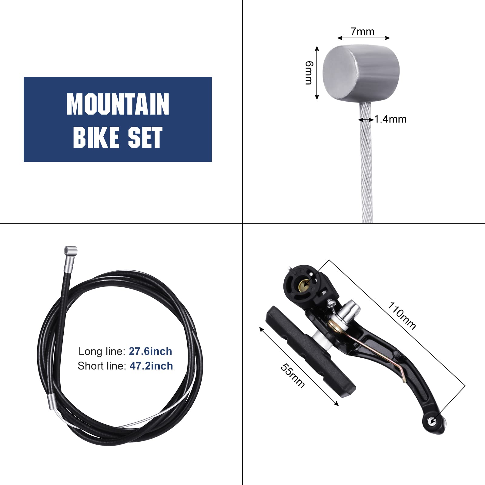 Riakrum 2 Sets Bike Brakes Include 2 Pairs V-type Brakes with 2 Pieces Braking Cables and 4 Pieces Cable End Caps for Mountain Bikes