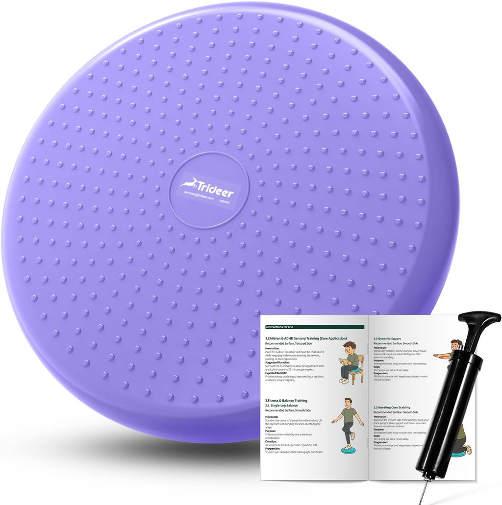 Trideer Wobble Cushion - Core Balance Disc for Flexible Classroom Seating | Sensory Wiggle Seat with Pump