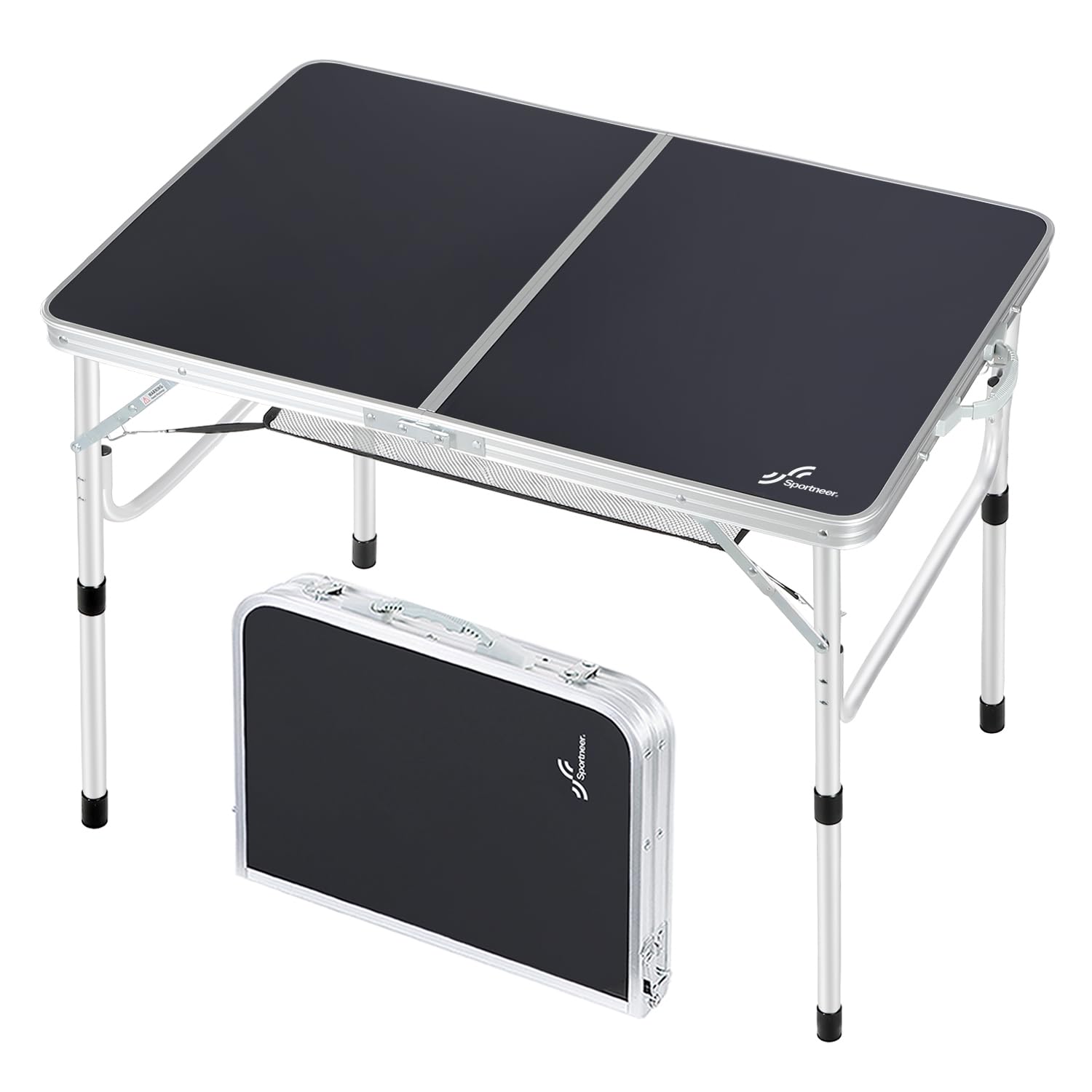 Sportneer Folding Table: Adjustable Height Camping Essentials 23.6" L x 15.7" W 2 Height with Mesh Layer - Compact & Portable Small Folding Table for Outdoor Camp Garden Picnic BBQ Dining Cooking