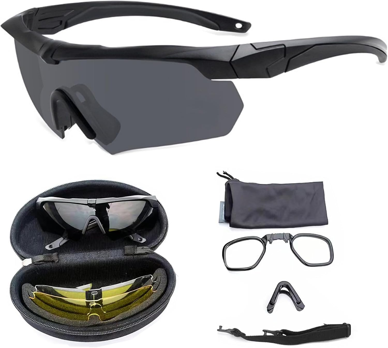 Skiennix Tactical Eyewear - Anti-Fog Shooting Glasses with 3 Interchangeable Lenses | Black & Khaki Frames