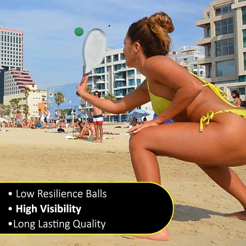W4W Kadima Beach Paddle Ball Racket Set - Bundle Pack Includes 4 Balls & 2 Paddles - Natural
