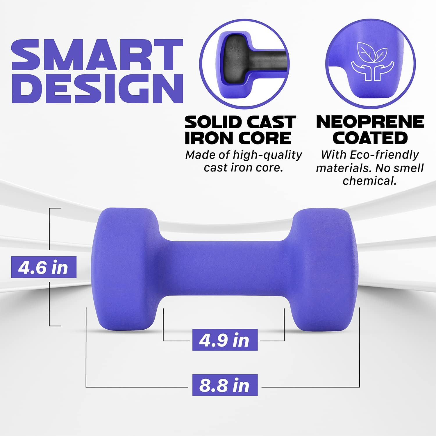 Yes4All Neoprene Coated Dumbbell Hand Weights - Set of 2 with Anti-Roll, Anti-Slip Design | 15 Color Options