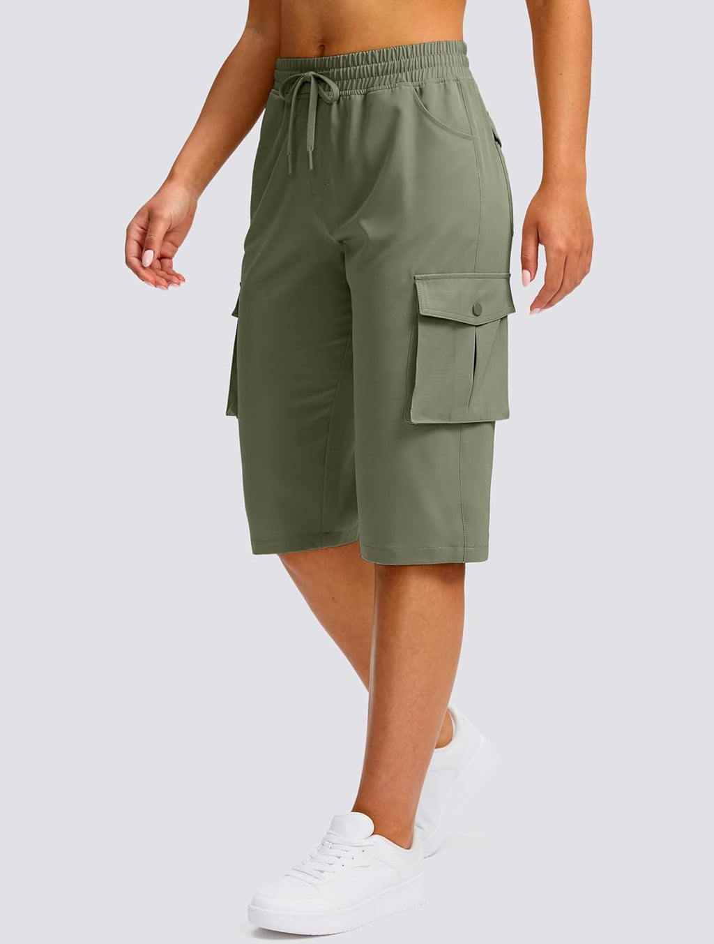 Viodia Women's Hiking Cargo Bermuda Shorts - Lightweight Knee-Length Capris for Summer Travel