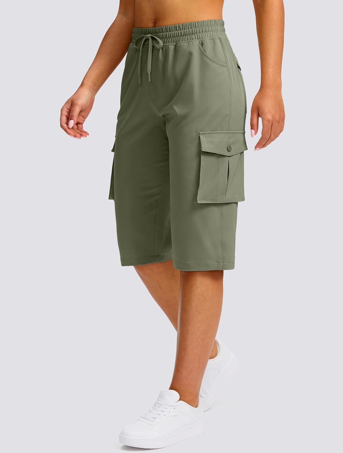 Viodia Women's Hiking Cargo Bermuda Shorts - Lightweight Knee-Length Capris for Summer Travel